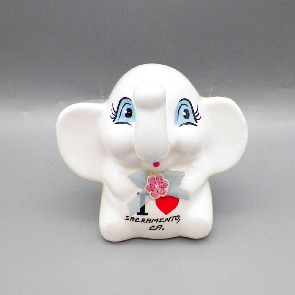 I love Sacramento Elephant Coin Bank Blue Eyes Trunk Up Penny Piggy Bank